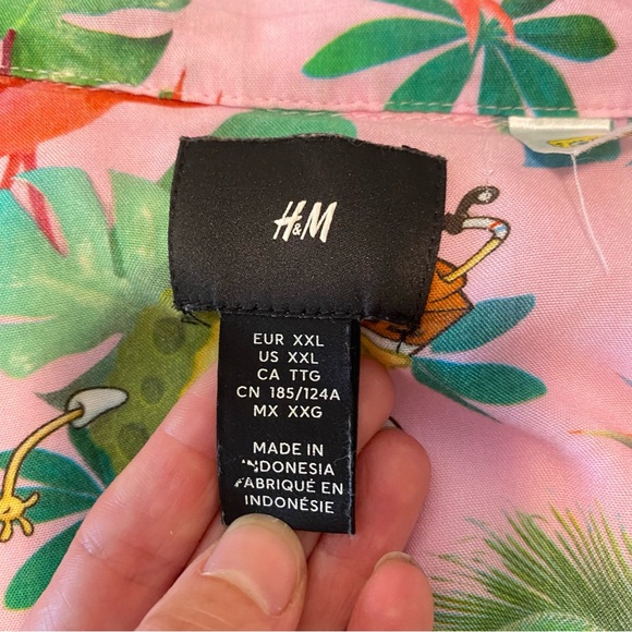 H&M- Button down shirt Sponge Bob and Hawaiian print flamingo palms flowers XXL - Picture 7 of 7